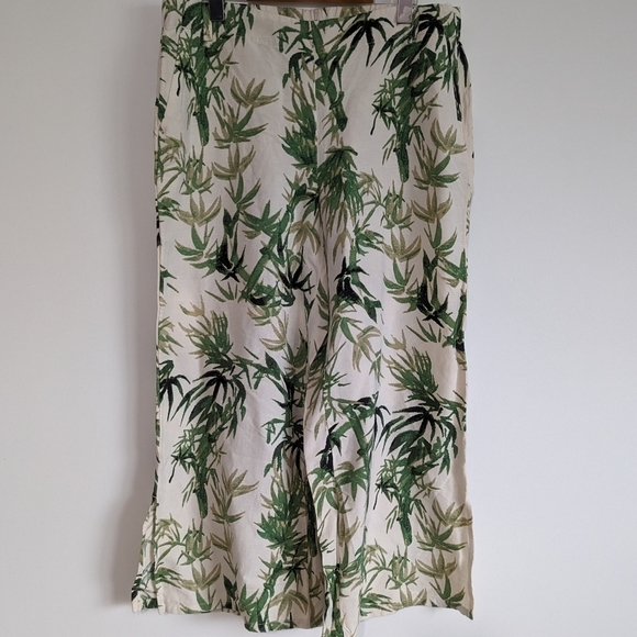 J. Jill Wide Leg Capri Linen Blend Bamboo Print Pants - Picture 2 of 12